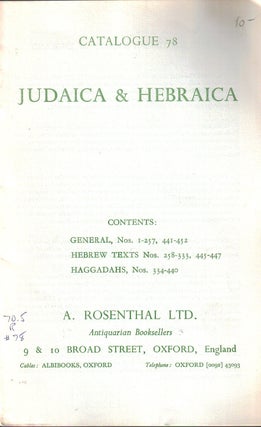 Item 2076. CATALOGUE 78 : JUDAICA & HEBRAICA.