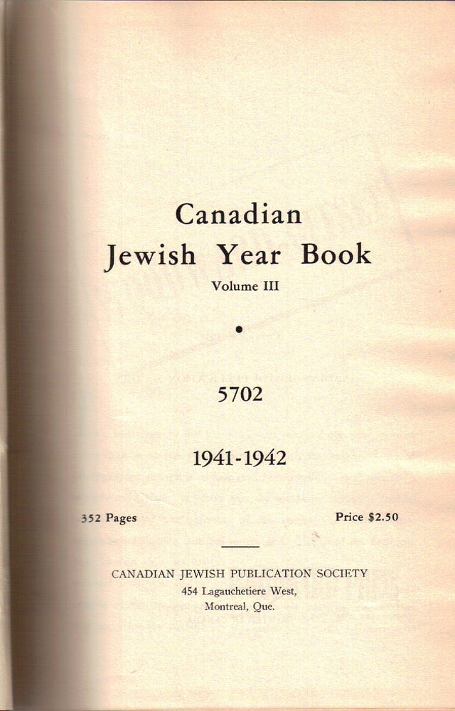 Item 2208. CANADIAN JEWISH YEAR BOOK VOL. III, 1941-1942.