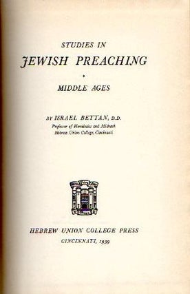 Item 2774. STUDIES IN JEWISH PREACHING: MIDDLE AGES.