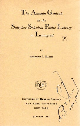 Item 3986. THE ANTONIN GENIZAH IN THE SALTYKOV-SCHEDRIN PUBLIC LIBRARY IN LENINGRAD.