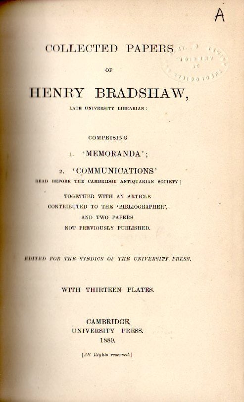 Item 4159. COLLECTED PAPERS OF HENRY BRADSHAW