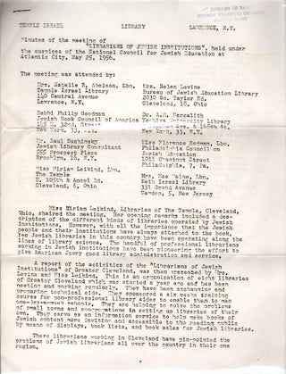 Item 4200. MINUTES OF THE MEETING OF "LIBRARIANS OF JEWISH INSTITUTIONS", HELD UNDER THE AUSPICES OF THE NATIONAL COUNCIL FOR JEWISH EDUCATION AT ATLANTIC CITY, MAY 25, 1956