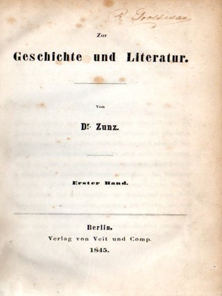ZUR GESCHICHTE UND LITERATUR. Leopold Zunz.