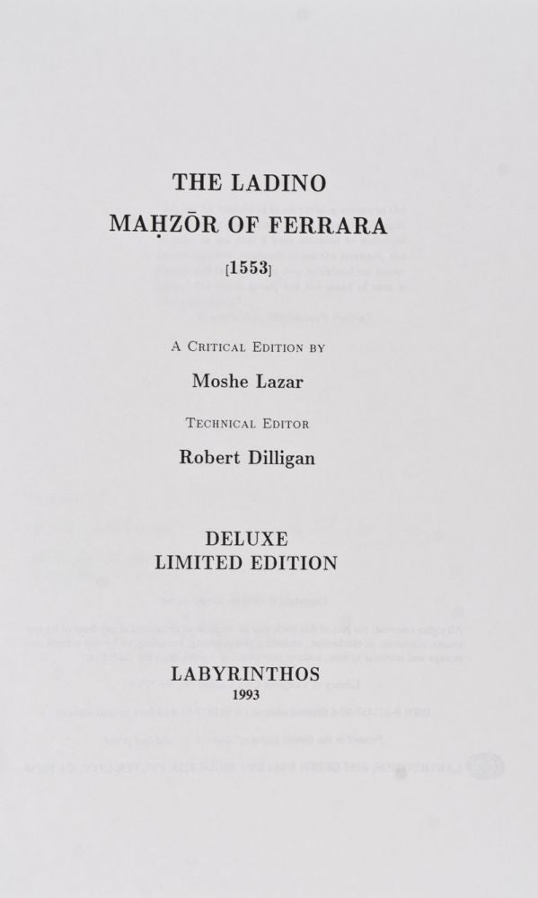 Item 4603. THE LADINO MAHZOR OF FERRARA [1553]