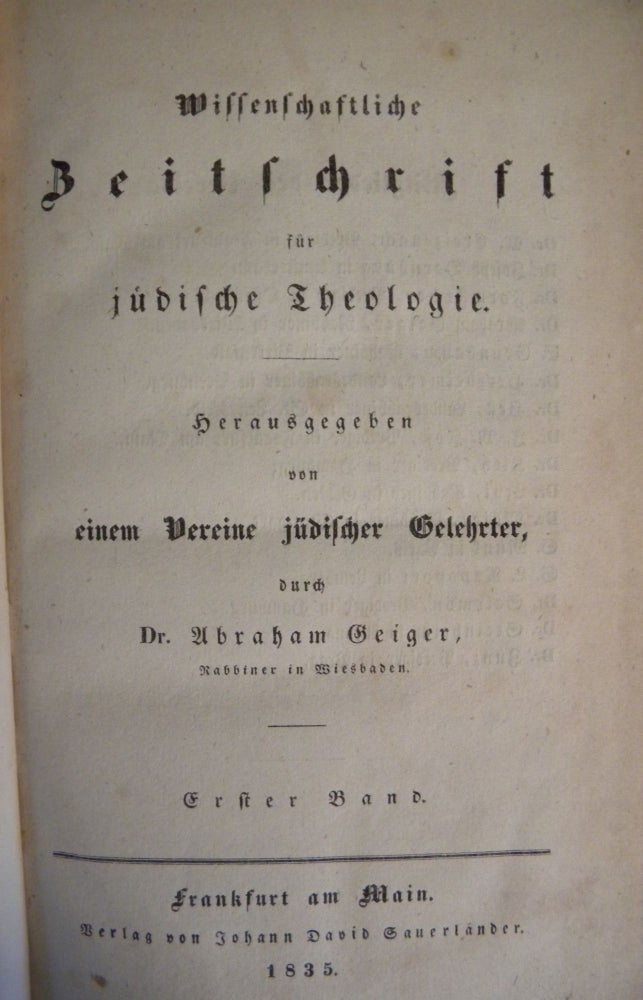 Item 4690. WISSENSCHAFTLICHE ZEITSCHRIFT FUR JUDISCHE THEOLOGIE (VOLUME 1 ONLY)