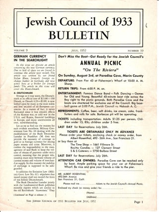 Item 4731. JEWISH COUNCIL OF 1933 BULLETIN, JULY, 1952