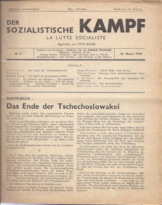 Item 4944. DER SOZIALISTISCHE KAMPF. LA LUTTE SOCIALISTE. NO 6. 25. MAERZ 1939.