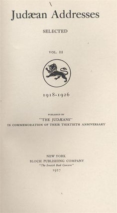 Item 5270. JUDAEAN ADDRESSES SELECTED VOL III [ONLY] 1918-1926