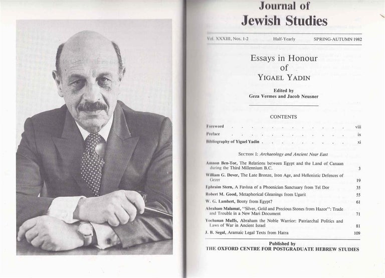 Item 5324. JOURNAL OF JEWISH STUDIES. ESSAYS IN HONOUR OF YIGAEL YADIN