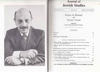 Item 5359. JOURNAL OF JEWISH STUDIES. ESSAYS IN HONOUR OF YIGAEL YADIN