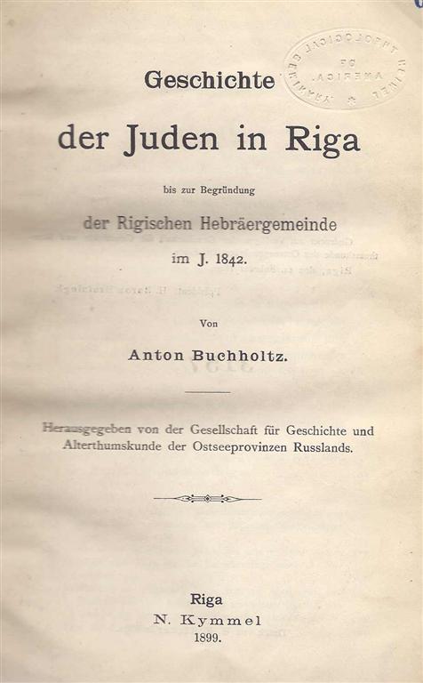 Item 5923. GESCHICHTE DER JUDEN IN RIGA BIS ZUR BEGRÜNDUNG DER RIGISCHEN HEBRÄERGEMEINDE IM J. 1842.