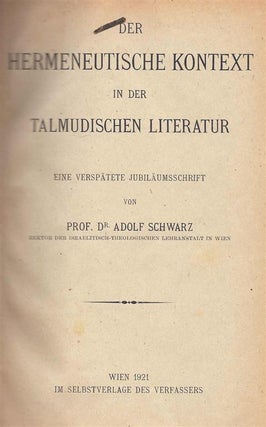Item 5979. Der Hermeneutische Kontext in Der Talmudischen Literatur: Eine Versphatete Jubiläumsschrift
