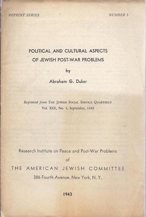 Item 6087. POLITICAL AND CULTURAL ASPECTS OF JEWISH POST-WAR PROBLEMS.