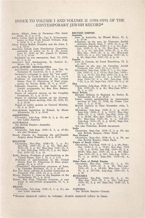 Item 6431. CONTEMPORARY JEWISH RECORD: INDEX TO VOLUME I AND II (1938-1939)