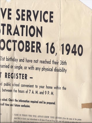 FLYER] SELECTIVE SERVICE REGISTRATION WEDNESDAY, OCTOBER 16, 1940. United States. Selective Service System.