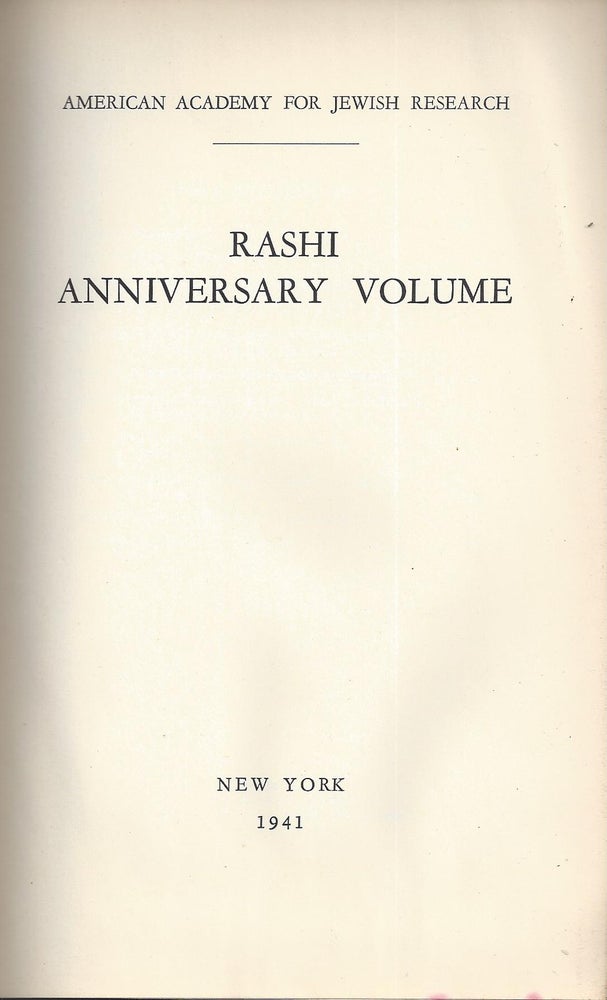 Item 7313. RASHI ANNIVERSARY VOLUME