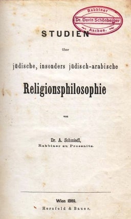 Item 7943. STUDIEN ÜBER JÜDISCHE, INSONDERS JÜDISCHE-ARABISCHE RELIGIONSPHILOSOPHIE