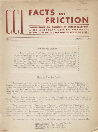 Item 8274. CCI: FACTS ON FRICTION: 1945: NO. 1 – 15. 1945-46. COMPLETE