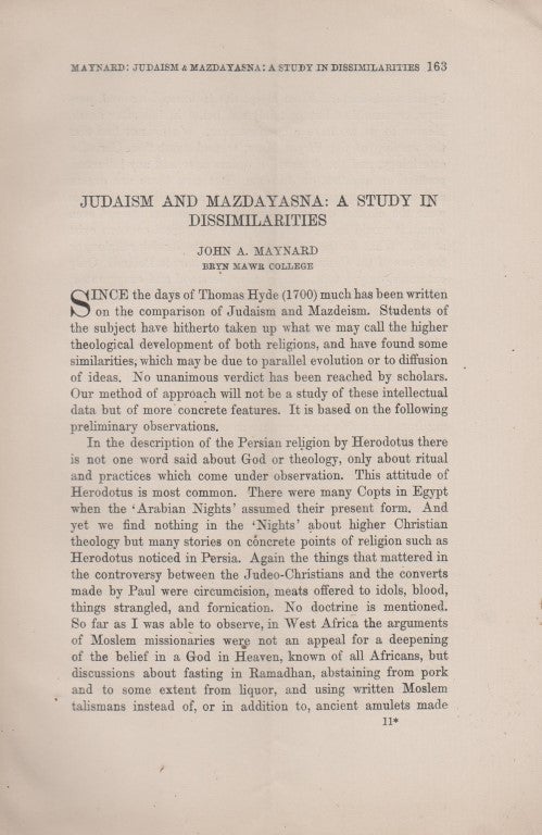 Item 8350. JUDAISM AND MAZDAYASNA: A STUDY IN DISSIMILARITIES