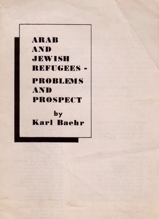 Item 8587. ARAB AND JEWISH REFUGEES - PROBLEMS AND PROSPECT