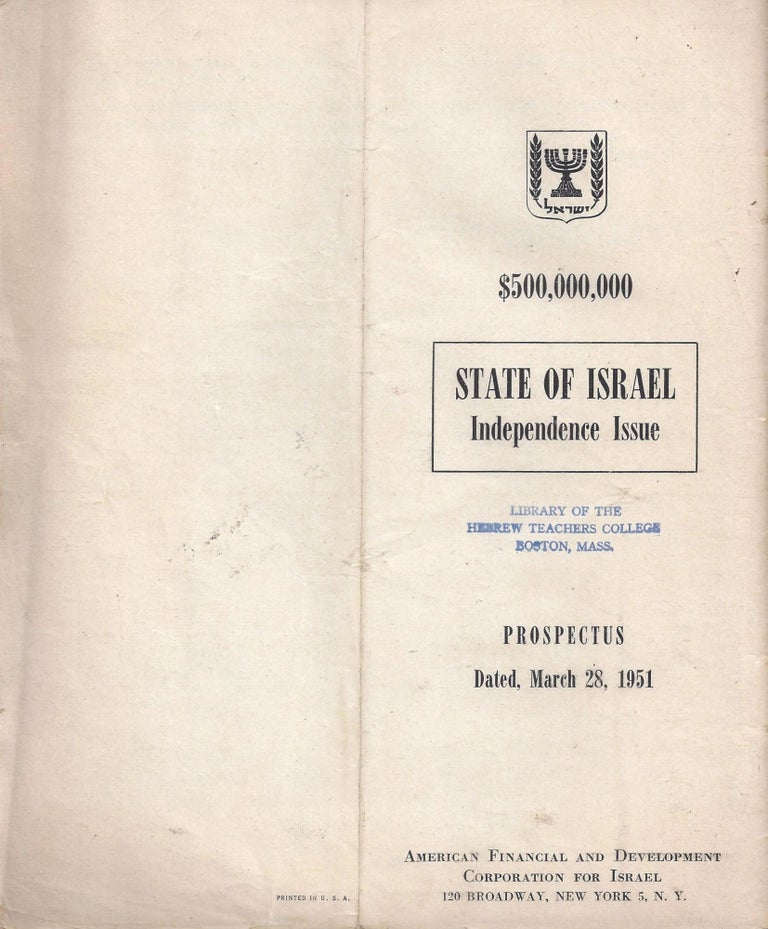 Item 8631. $500,000,000 STATE OF ISRAEL INDEPENDENCE ISSUE. PROSPECTUS MARCH 28, 1951.