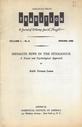 Item 8738. SEPARATE PEWS IN THE SYNAGOGUE: A SOCIAL AND PSYCHOLOGICAL APPROACH