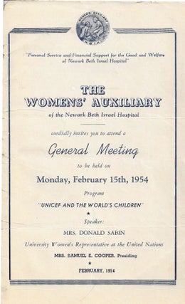Item 8740. WOMEN'S AUXILIARY OF THE NEWARK BETH ISRAEL HOSPITAL CORDIALLY INVITES YOU TO ATTEND A GENERAL MEETING