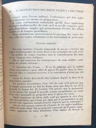 Item 280369. EXAMEN SUCCINCT DE LA SITUATION ACTUELLE JURIDIQUE DES JUIFS: RAPPORT