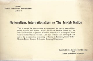 Item 9670. NATIONALISM, INTERNATIONALISM AND THE JEWISH NATION