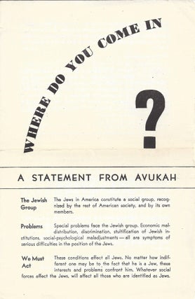 Item 9822. WHERE DO YOU COME IN? A STATEMENT FROM AVUKAH