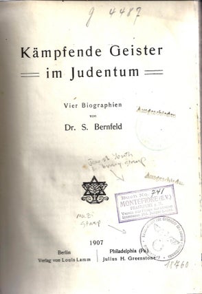 Item 10192. KÄMPFENDE GEISTER IM JUDENTUM: VIER BIOGRAPHIEN [WITH NAZI RACE LIBRARY STAMP]