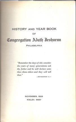 Item 10294. HISTORY AND YEAR BOOK OF CONGREGATION ADATH JESHURUN: PHILADELPHIA