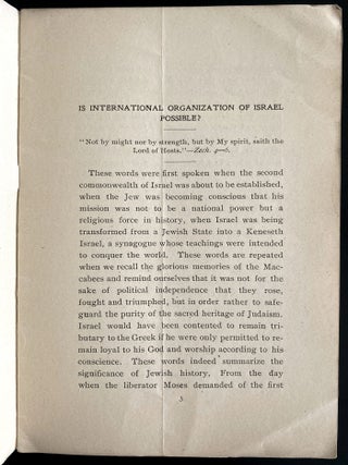 Item 54519. IS INTERNATIONAL ORGANIZATION OF ISRAEL POSSIBLE? : A DISCOURSE DELIVERED AT TEMPLE BETH-EL, NEW YORK, SUNDAY, DECEMBER 31ST, 1905
