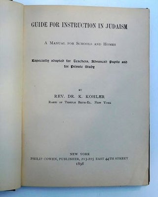 Item 54680. GUIDE FOR INSTRUCTION IN JUDAISM: A MANUAL FOR SCHOOLS AND HOMES.