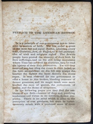 Item 281609. TWELVE SERMONS DELIVERED IN THE NEW TEMPLE OF THE ISRAELITES AT HAMBURGH. TRANSLATED FROM THE GERMAN BY ANNA MARIA GOLDSMID. FIRST AMERICAN EDITION.