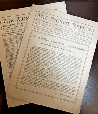 Item 54836. THE ZIONIST REVIEW: THE ORGAN OF THE ENGLISH ZIONIST FEDERATION VOL. III, NO. 9 [JAN 1920] AND VOL IV., NO. 5 [SEPT 1920] [ 2 ISSUES]