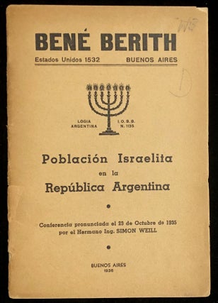 Item 54931. POBLACIÓN ISRAELITA EN LA REPÚBLICA ARGENTINA