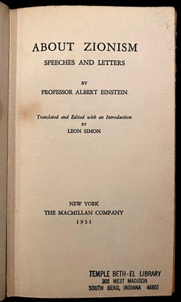 Item 254186. ABOUT ZIONISM: SPEECHES AND LETTERS BY PROFESSOR ALBERT EINSTEIN