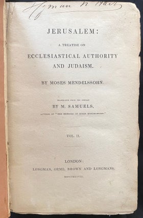 Item 265769. JERUSALEM: A TREATISE ON ECCLESIASTICAL AUTHORITY AND JUDAISM