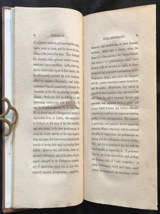 Item 265771. MEMOIRS OF MOSES MENDELSOHN: THE JEWISH PHILOSOPHER, INCLUDING THE CELEBRATED CORRESPONDENCE ON THE CHRISTIAN RELIGION WITH J.C. LAVATER, MINISTER OF ZURICH