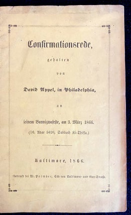 Item 265962. CONFIRMATIONSREDE: GEHALTEN IN SEINEM BARMIZWAFESTE, AM 3. MÄRZ, 1866 (16. ADAR 5626, SABBATH KI-TISSA)