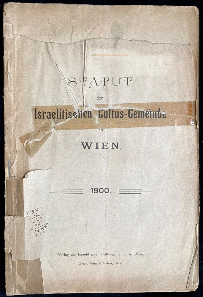 Item 266098. STATUT DER ISRAELITISCHEN KULTUSGEMEINDE IN WIEN. 1900