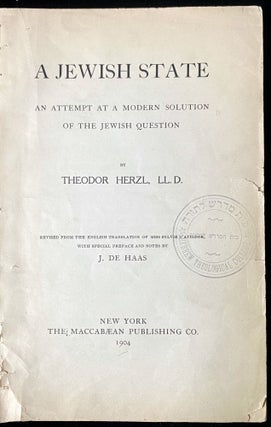 Item 266145. A JEWISH STATE [FIRST AMERICAN EDITION]