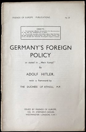 Item 278468. GERMANY'S FOREIGN POLICY AS STATED IN "MEIN KAMPF."