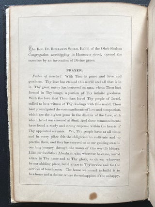 Item 280364. LAYING OF THE CORNER-STONE OF THE BALTIMORE ASYLUM FOR ISRAELITES. BETH MACHASE UMISHTOR, AND THE ADRESSES [SIC] UPON THE OCCASION, BALTIMORE, JUNE 25TH, 1866 (12TH TAMMUZ 5626).