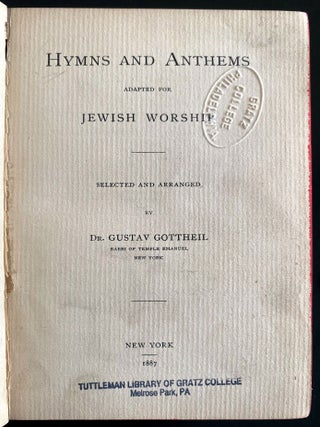 Item 280658. HYMNS AND ANTHEMS ADAPTED FOR JEWISH WORSHIP. SELECTED AND ARRANGED BY...
