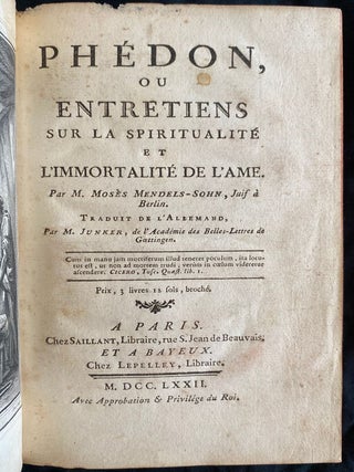 Item 280825. PHÉDON, OU ENTRETIENS SUR LA SPIRITUALITÉ ET L’IMMORTALITÉ DE L’AME.