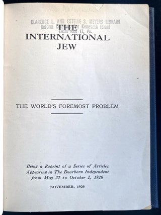 Item 281295. THE INTERNATIONAL JEW: THE WORLD'S FOREMOST PROBLEM [VOLUME I]