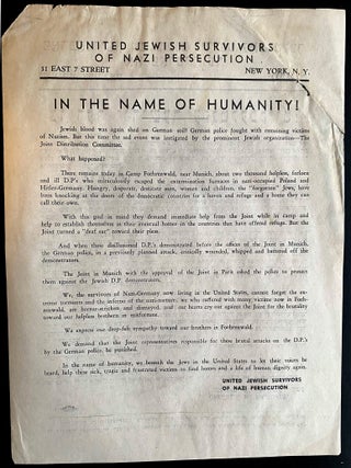 Item 281466. IN THE NAME OF HUMANITY! TSU DER YIDISHER EFNTLECHKAYT!