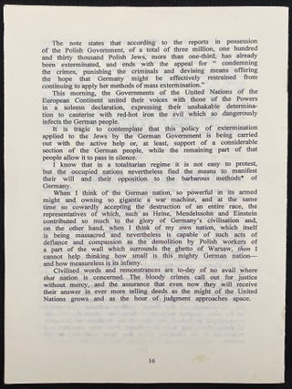 Item 281601. THE MASS EXTERMINATION OF JEWS IN GERMAN OCCUPIED POLAND: NOTE ADDRESSED TO THE GOVERNMENTS OF THE UNITED NATIONS ON DECEMBER 10TH, 1942, AND OTHER DOCUMENTS
